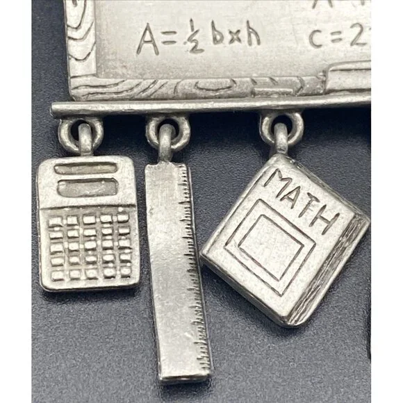 Vtg JJ JONETTE Brooch Pin Pewter Math Teacher Chalkboard Charm School Algebra - Picture 4 of 11